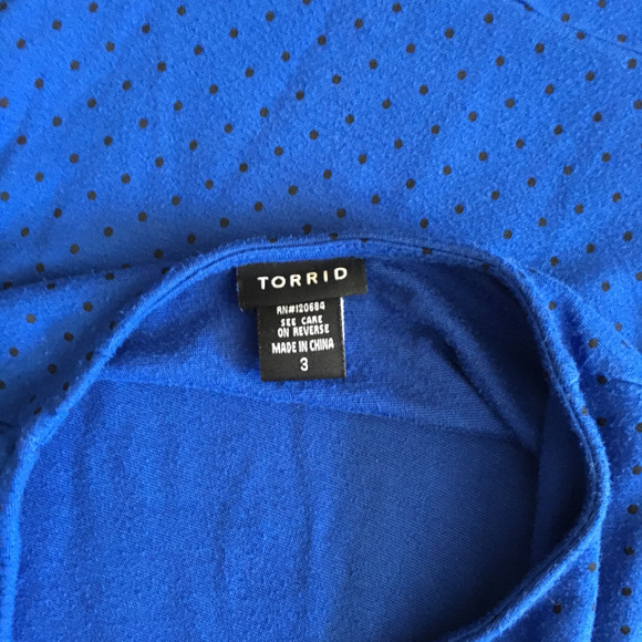 Torrid blue polka dot peplum top with cutout - Picture 5 of 6